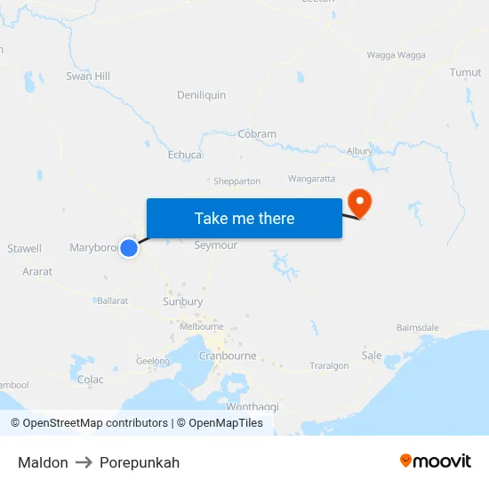 Maldon to Porepunkah map