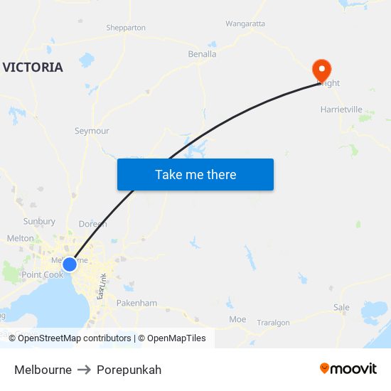 Melbourne to Porepunkah map