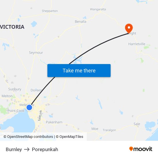 Burnley to Porepunkah map