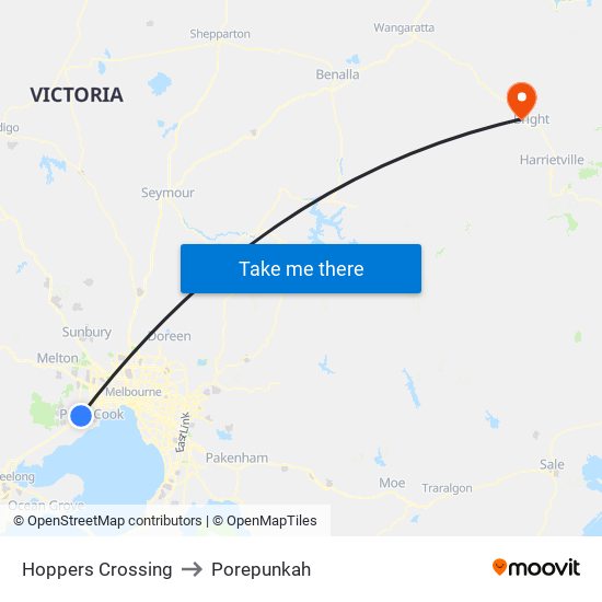 Hoppers Crossing to Porepunkah map