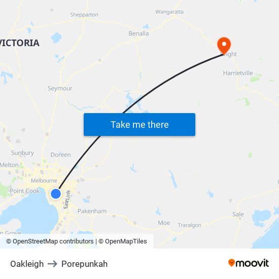 Oakleigh to Porepunkah map