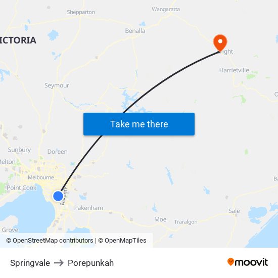 Springvale to Porepunkah map
