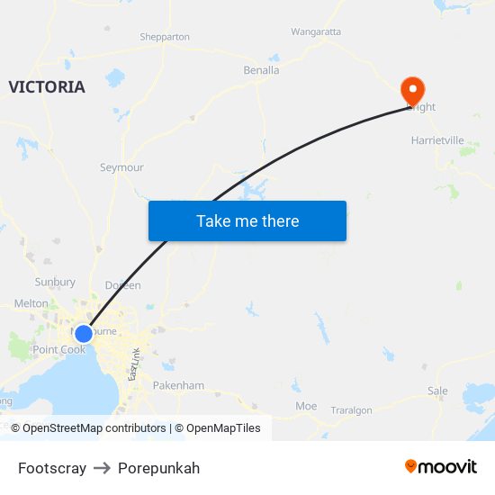 Footscray to Porepunkah map