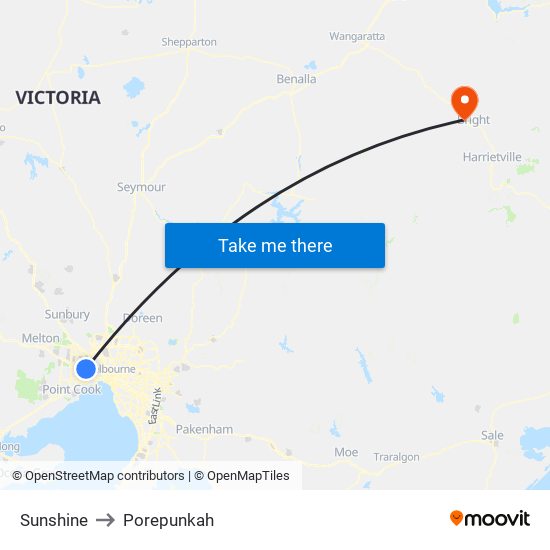 Sunshine to Porepunkah map