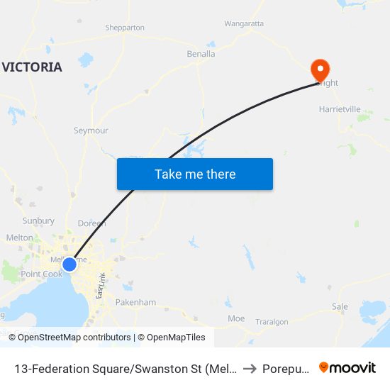 13-Federation Square/Swanston St (Melbourne City) to Porepunkah map
