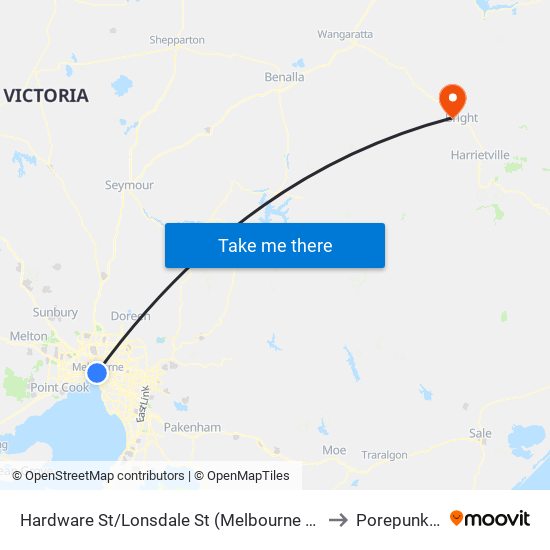 Hardware St/Lonsdale St (Melbourne City) to Porepunkah map