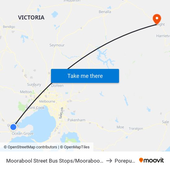 Moorabool Street Bus Stops/Moorabool St (Geelong) to Porepunkah map