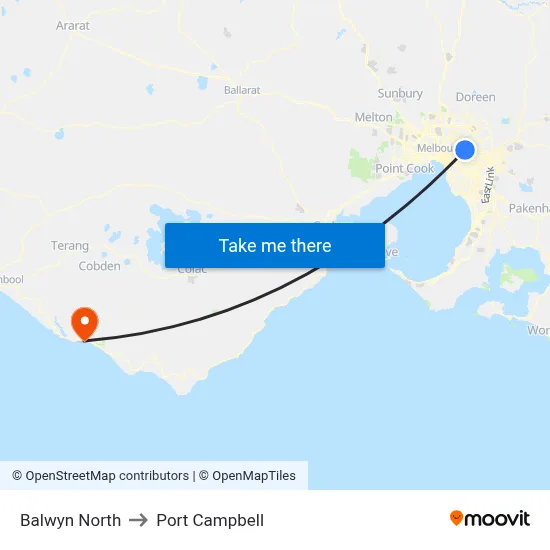Balwyn North to Port Campbell map