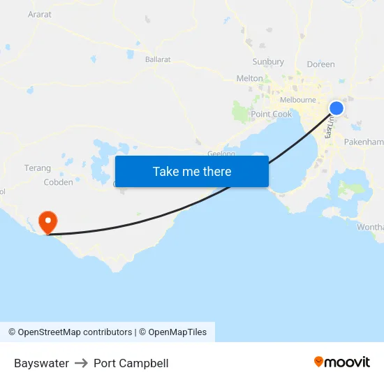 Bayswater to Port Campbell map