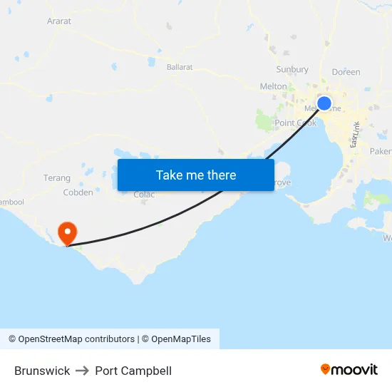 Brunswick to Port Campbell map