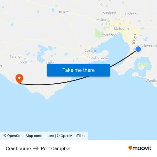 Cranbourne to Port Campbell map
