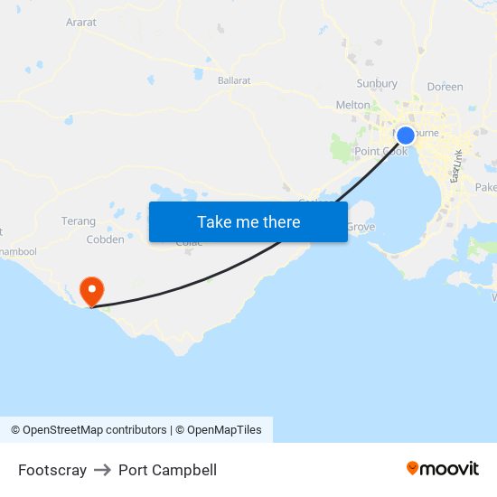 Footscray to Port Campbell map