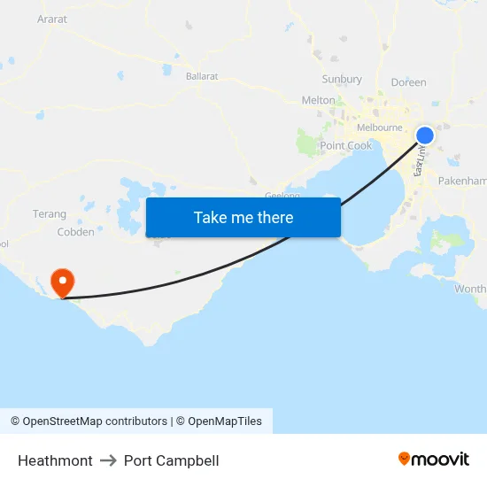Heathmont to Port Campbell map