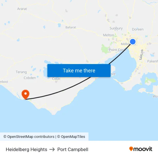 Heidelberg Heights to Port Campbell map