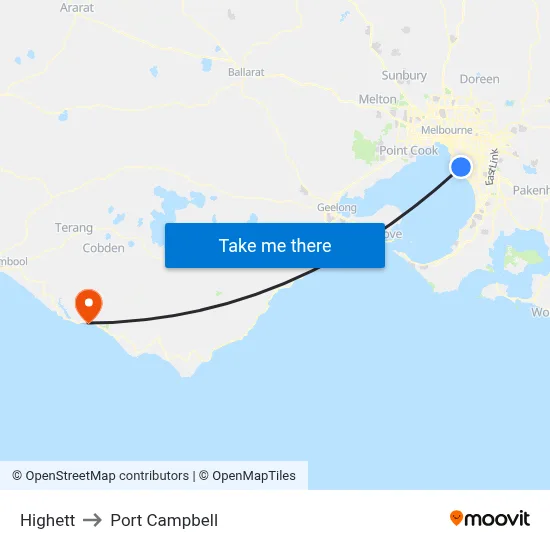 Highett to Port Campbell map