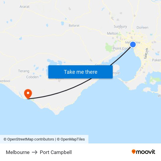 Melbourne to Port Campbell map