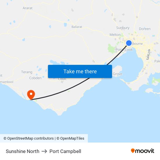 Sunshine North to Port Campbell map