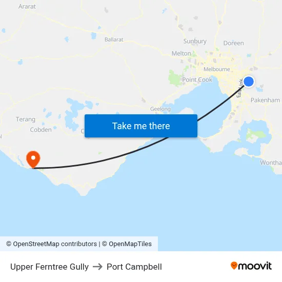 Upper Ferntree Gully to Port Campbell map