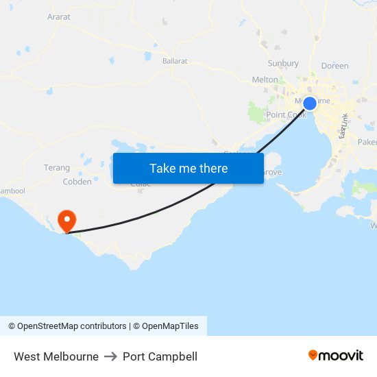 West Melbourne to Port Campbell map