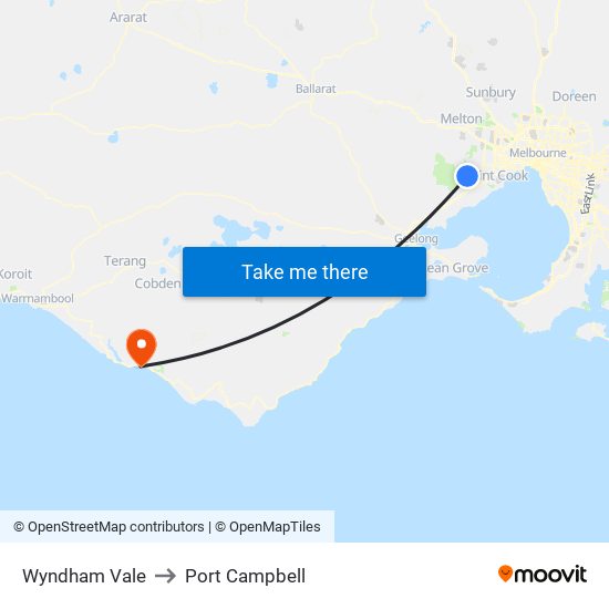 Wyndham Vale to Port Campbell map