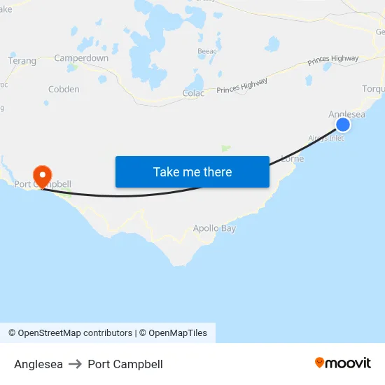Anglesea to Port Campbell map