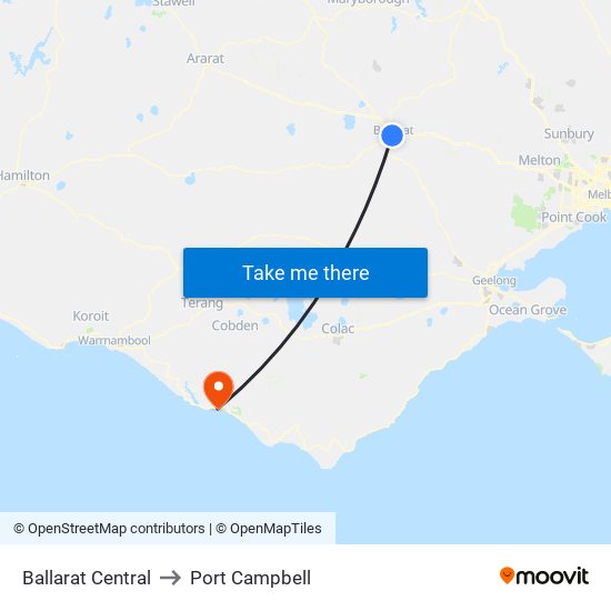 Ballarat Central to Port Campbell map