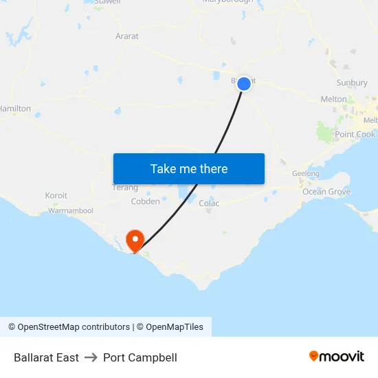 Ballarat East to Port Campbell map