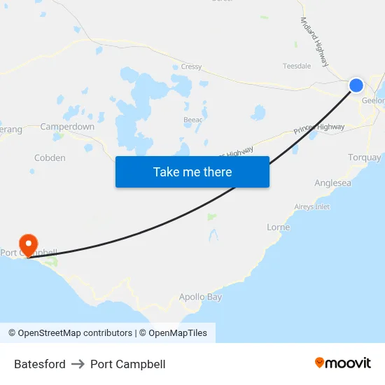 Batesford to Port Campbell map