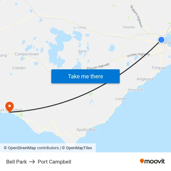 Bell Park to Port Campbell map