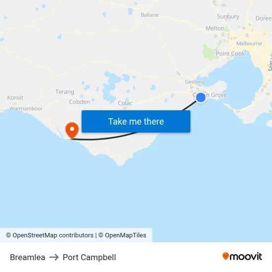 Breamlea to Port Campbell map