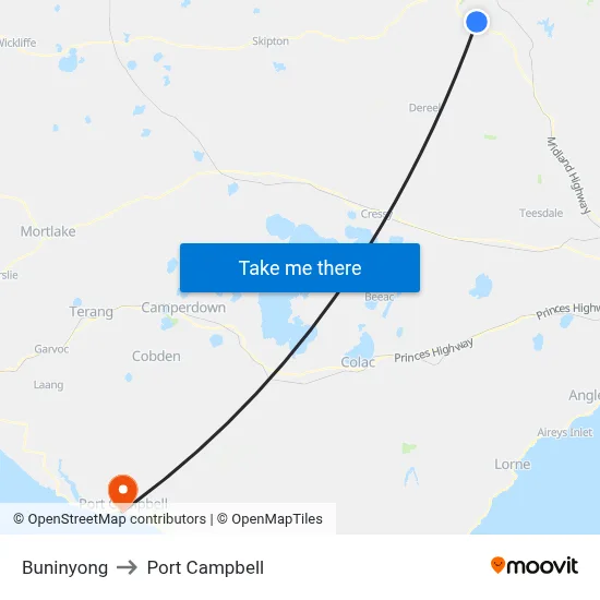 Buninyong to Port Campbell map