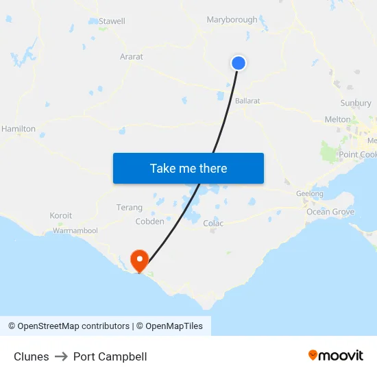 Clunes to Port Campbell map