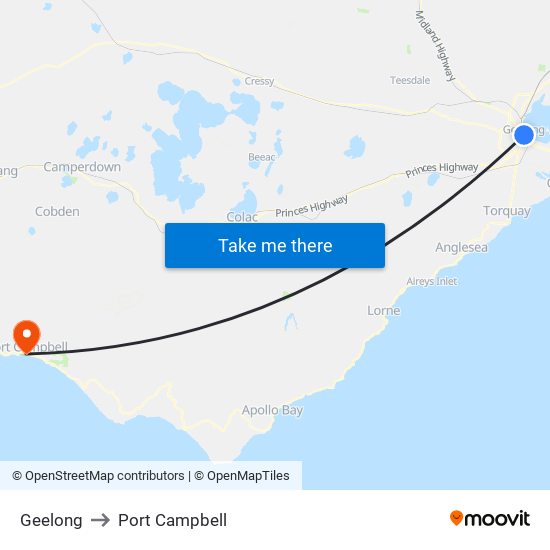 Geelong to Port Campbell map