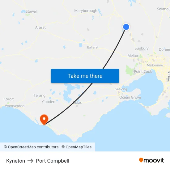 Kyneton to Port Campbell map