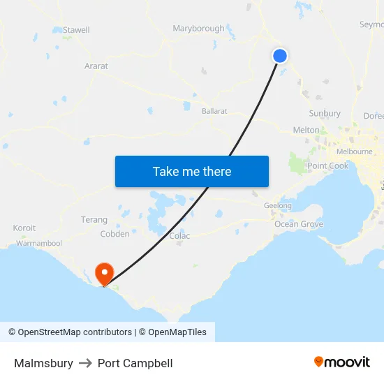 Malmsbury to Port Campbell map