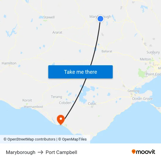 Maryborough to Port Campbell map