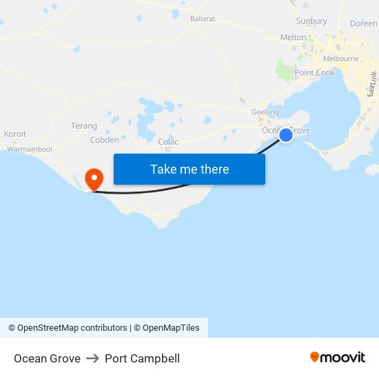 Ocean Grove to Port Campbell map