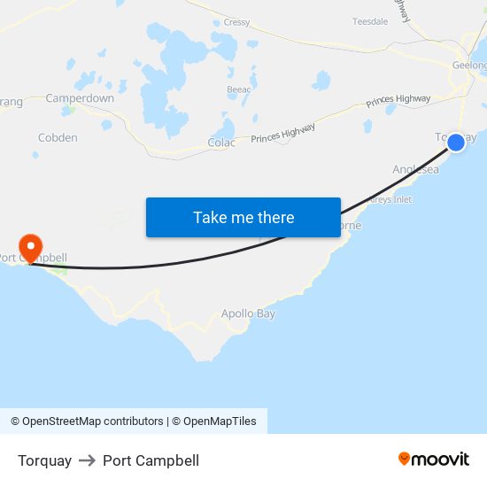 Torquay to Port Campbell map