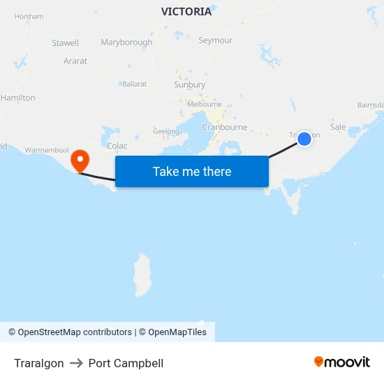 Traralgon to Port Campbell map