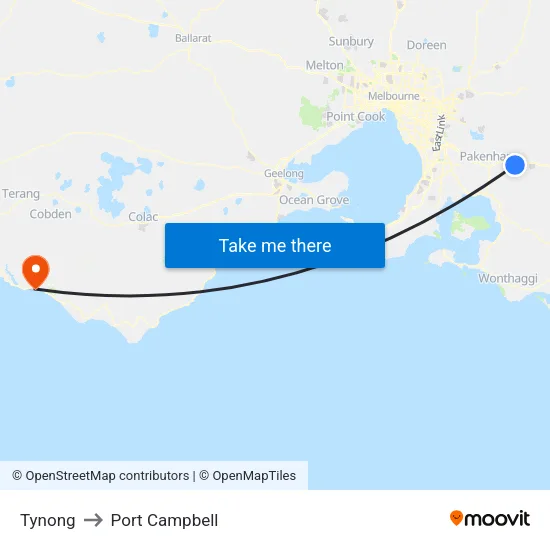 Tynong to Port Campbell map