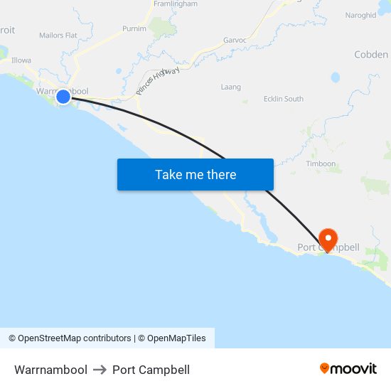 Warrnambool to Port Campbell map