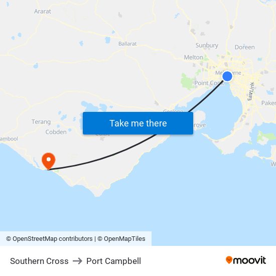 Southern Cross to Port Campbell map
