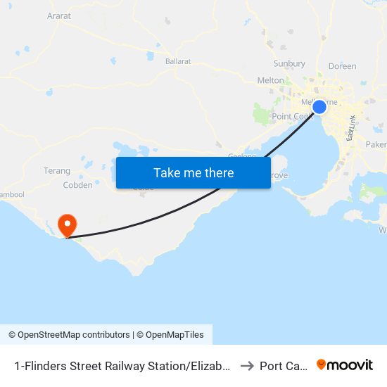 1-Flinders Street Railway Station/Elizabeth St (Melbourne City) to Port Campbell map