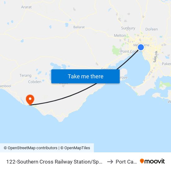 122-Southern Cross Railway Station/Spencer St (Melbourne City) to Port Campbell map