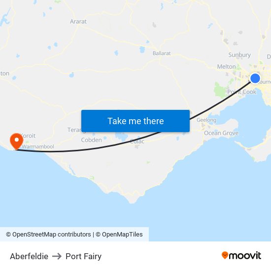 Aberfeldie to Port Fairy map