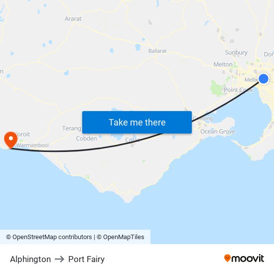 Alphington to Port Fairy map