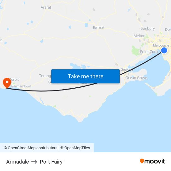 Armadale to Port Fairy map