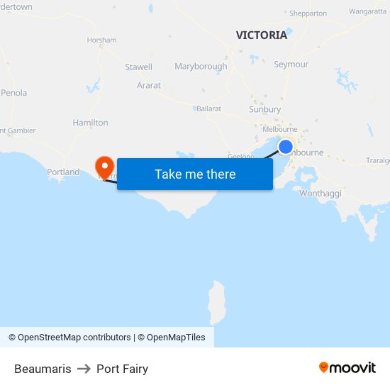 Beaumaris to Port Fairy map