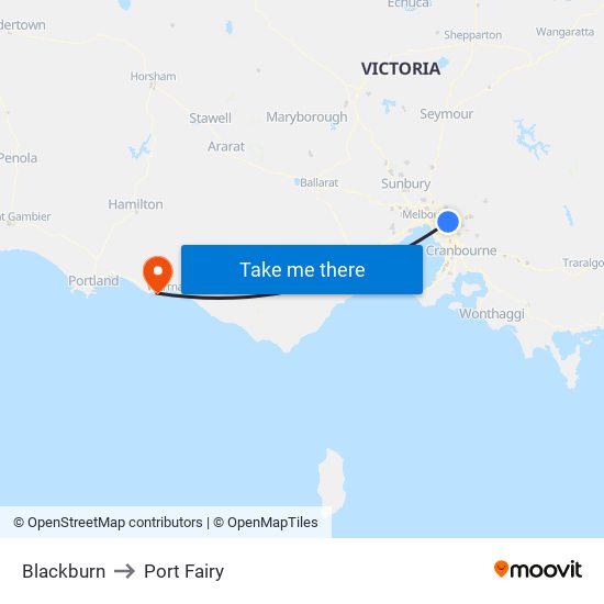 Blackburn to Port Fairy map