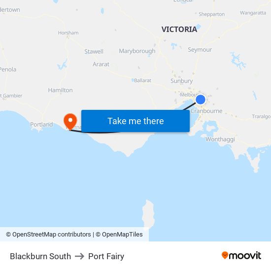 Blackburn South to Port Fairy map